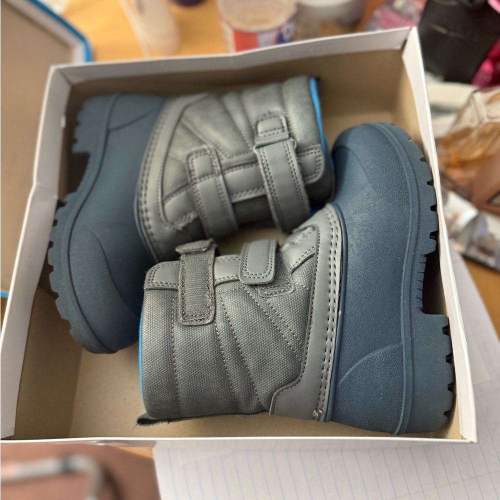 Carter's Gray and Blue Kids Snow Boots with Hook-and-Loop Straps
